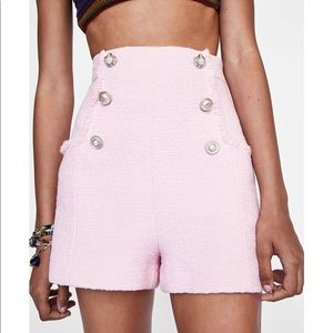 Zara Pink High-waist Tweed Shorts